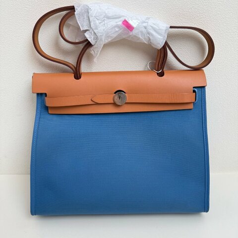 Hermes 爱马仕herbag 31 藍色布拼棕色蓋 T刻 2015年