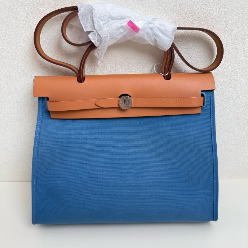 Hermes 爱马仕herbag 31 藍色布拼棕色蓋 T刻 2015年-0