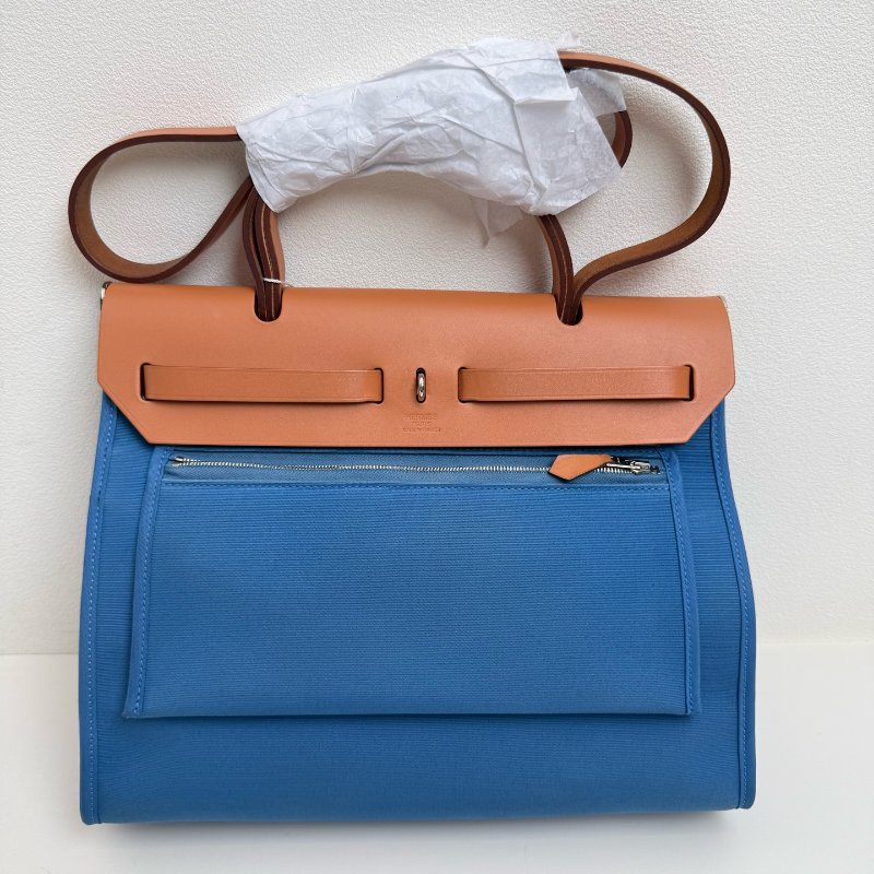Hermes 爱马仕herbag 31 藍色布拼棕色蓋 T刻 2015年-1