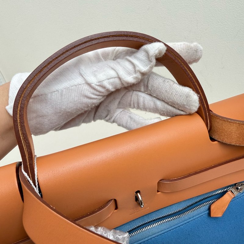 Hermes 爱马仕herbag 31 藍色布拼棕色蓋 T刻 2015年-21