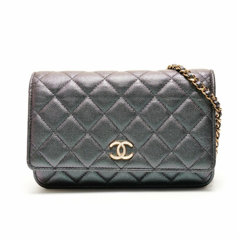 香奈兒魚子醬絎縫鏈條錢包 22019 肩背包 綠色 WS26287