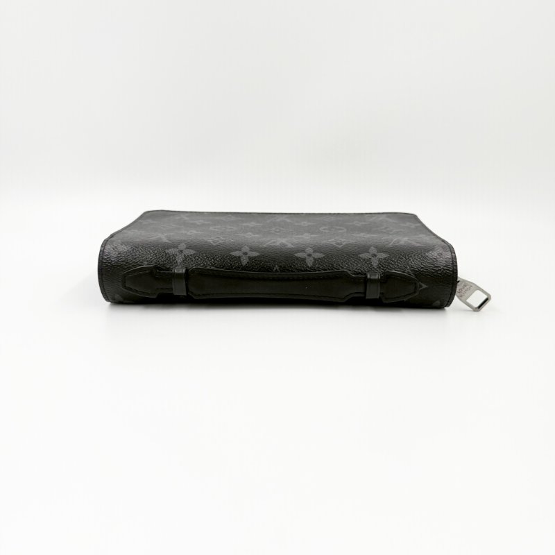 LV黑灰老花拉鍊多層手拿包M61698-3