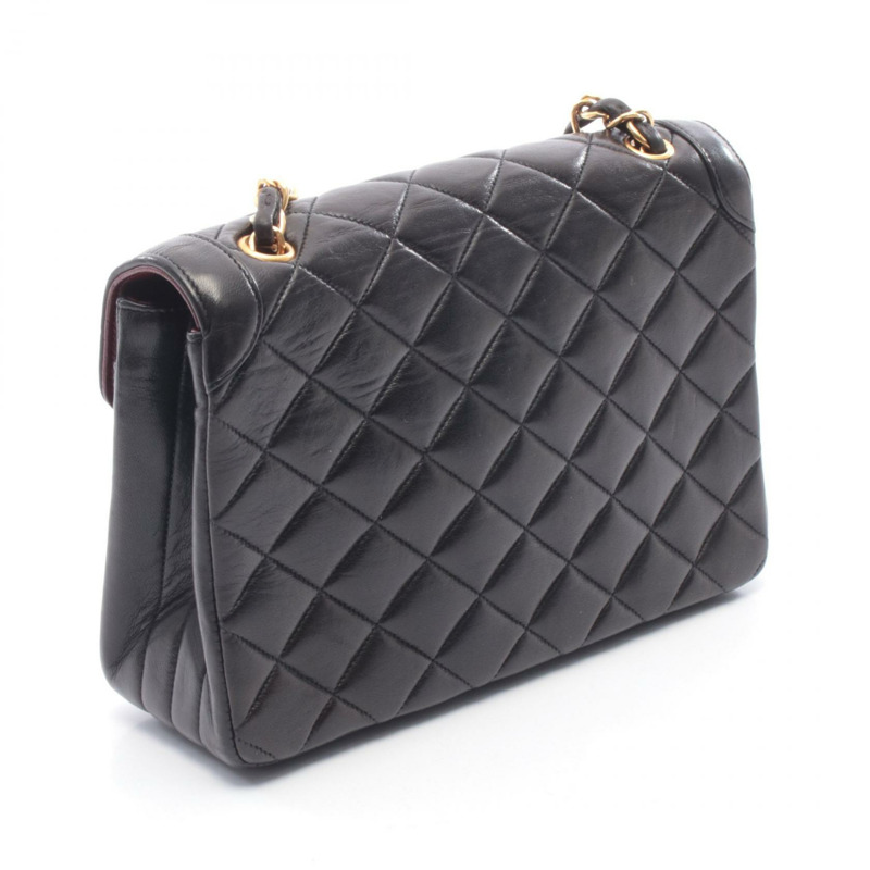 香奈兒 (CHANEL) 絎縫鏈條斜挎單肩包，羊皮材質，黑色，二手，女士款，金色五金配件-1