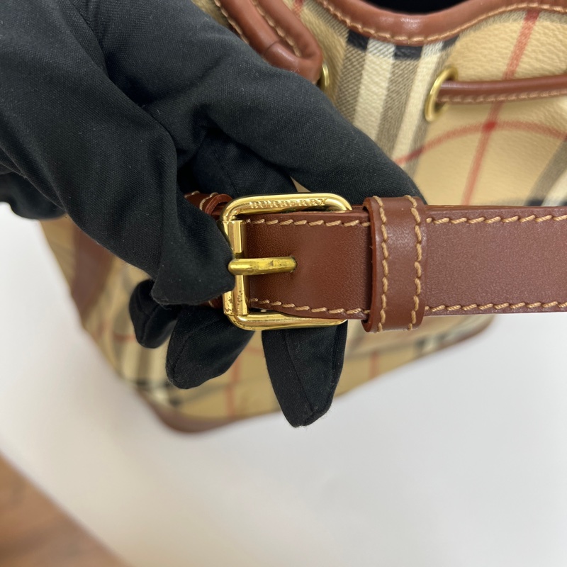 Burberry經典戰馬格紋水桶包 vintage  二手 中古-13