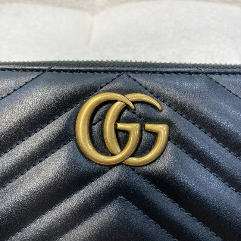 GUCCI馬夢GG Marmont 黑金V字紋拉鍊長夾443123 經典雙G Logo 小牛皮拉鍊長夾-11