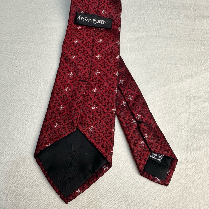 YSL Saint Laurent紅色復古印花領帶 領結 絲綢（中古）-2