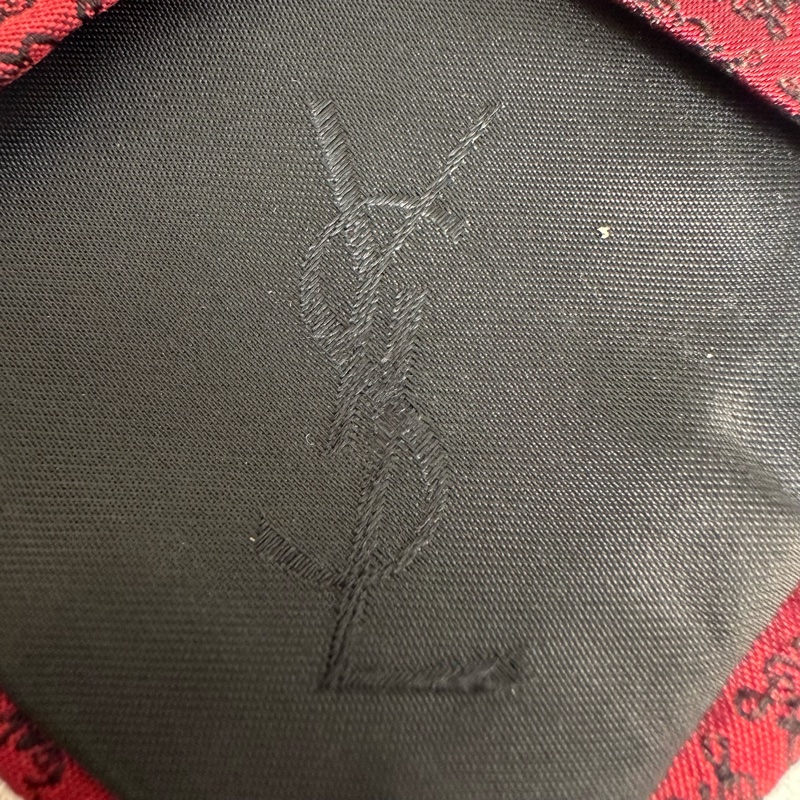 YSL Saint Laurent紅色復古印花領帶 領結 絲綢（中古）-4