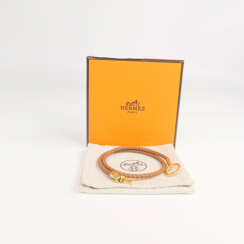 HERMES Swift皮革Double Tour金扣手鏈Gold-8