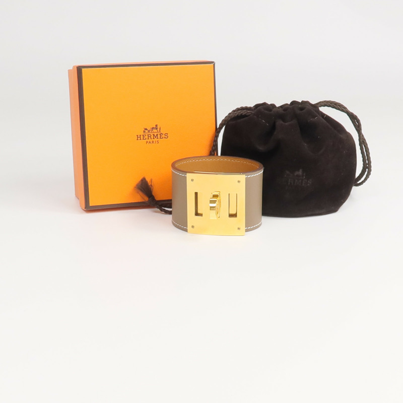 HERMES Swift皮革Kelly Dog金扣手鐲Etoupe-10