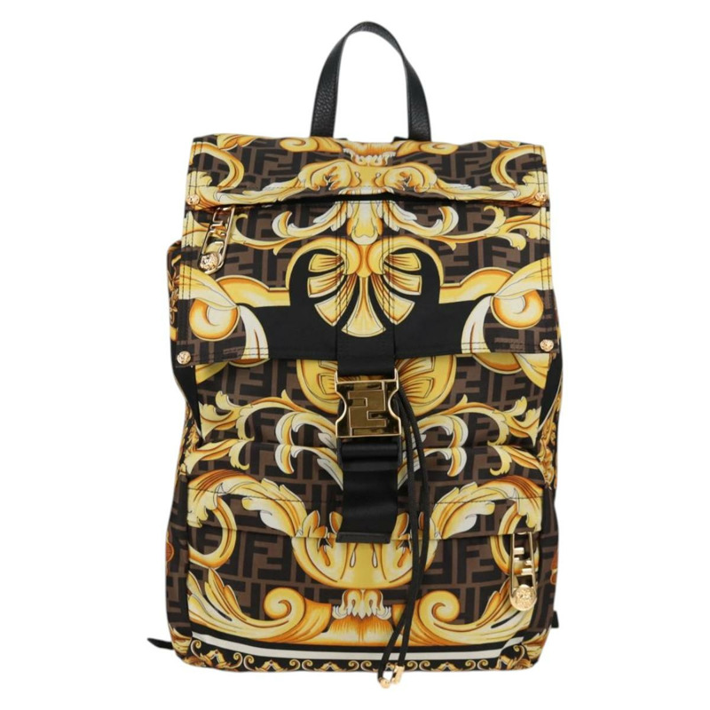 【日本直送】FENDI Zucca帆布 FENDACE Versace聯名款雙肩包 黑色 正品 BA2349SAM-12