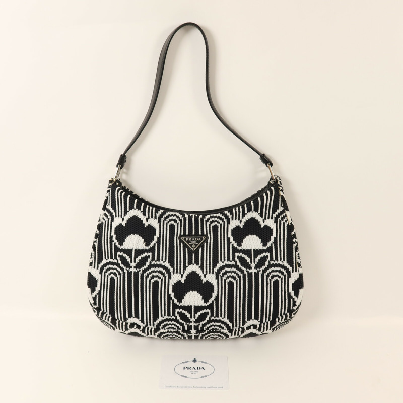 PRADA 針織布料Cleo Shoulder Bag銀扣肩背袋-8