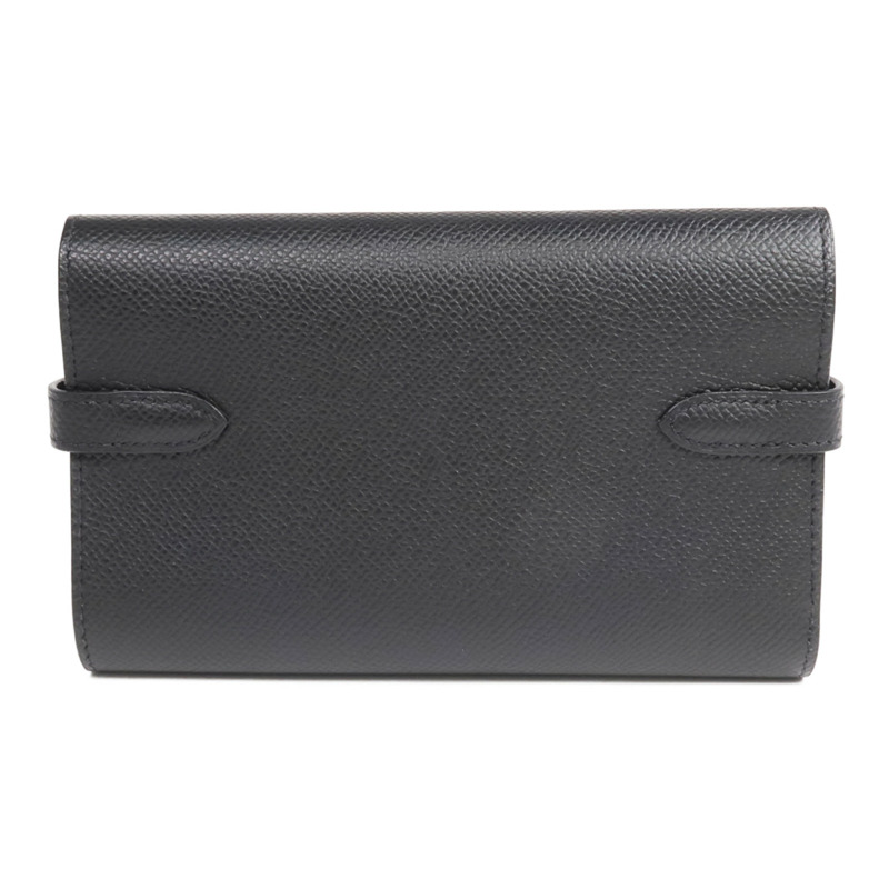 HERMES Epsom皮革Kelly Compact Wallet金扣錢包Noir-1
