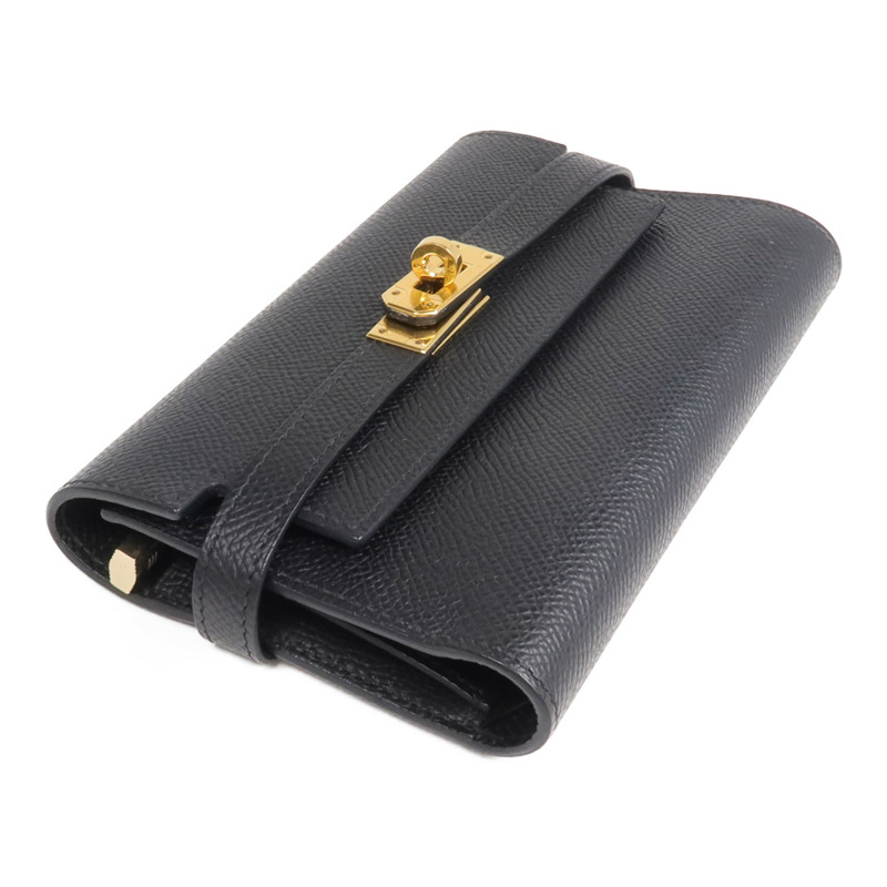 HERMES Epsom皮革Kelly Compact Wallet金扣錢包Noir-3