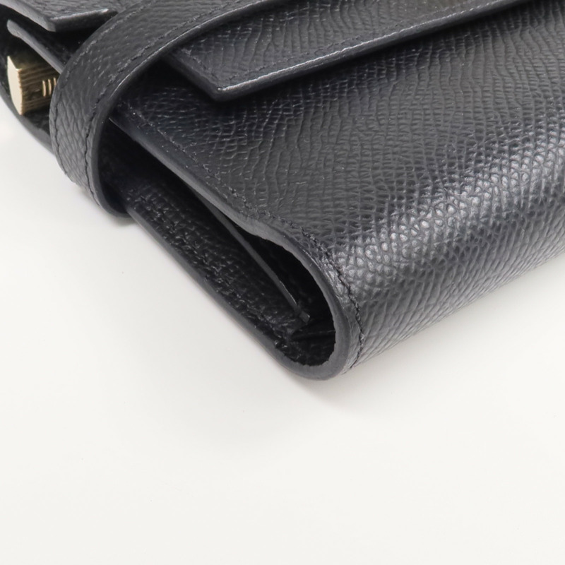 HERMES Epsom皮革Kelly Compact Wallet金扣錢包Noir-7
