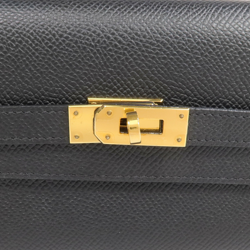 HERMES Epsom皮革Kelly Compact Wallet金扣錢包Noir-10