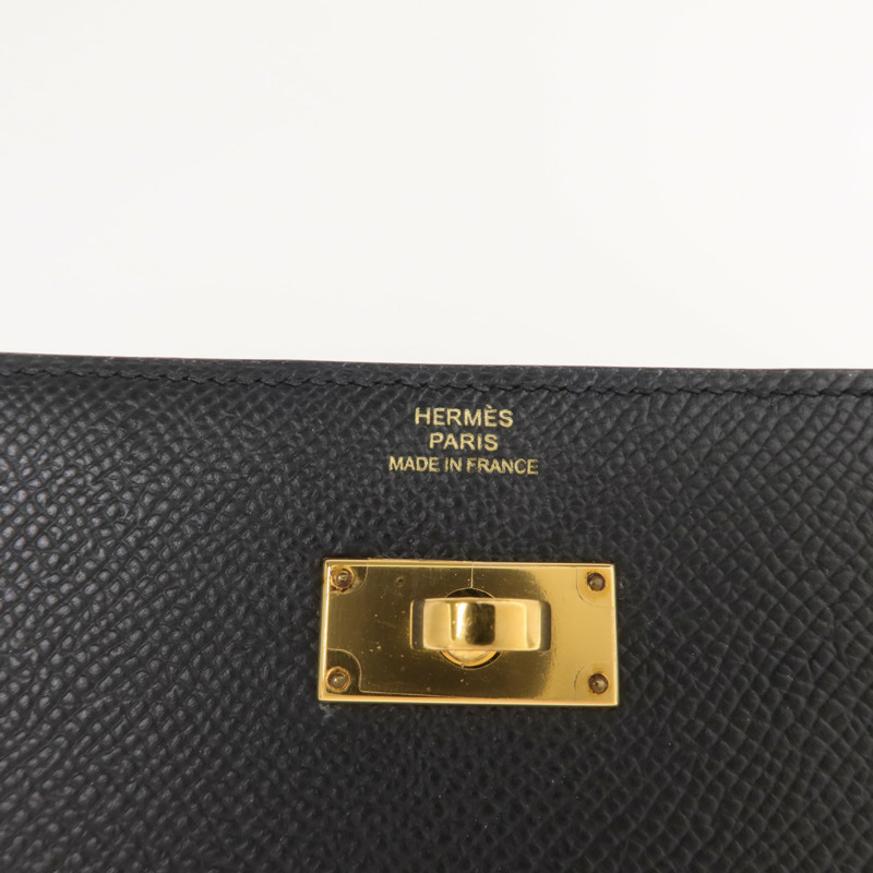 HERMES Epsom皮革Kelly Compact Wallet金扣錢包Noir-12
