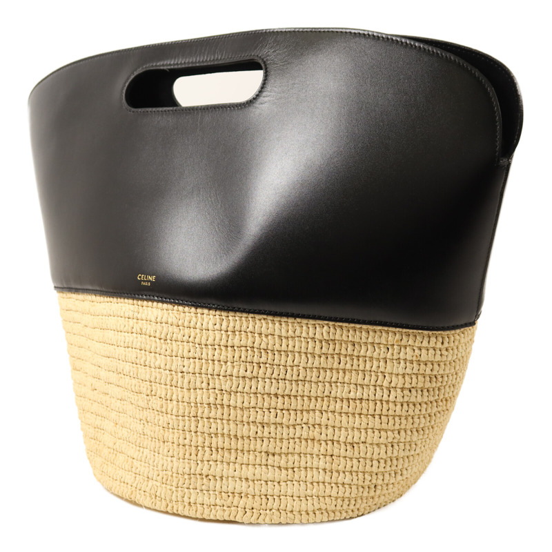 CELINE 牛皮皮革/Raffia Basket Bag金扣手挽肩背兩用袋-2