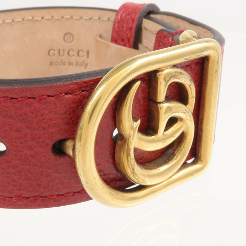 GUCCI 牛皮皮革GG Marmont金扣手鏈-6