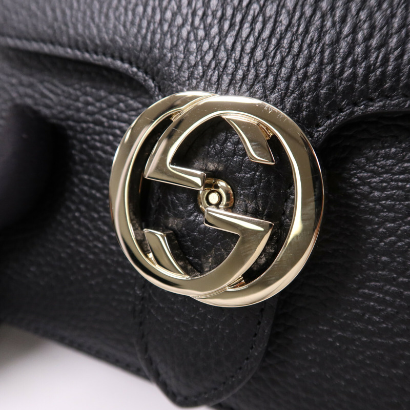 GUCCI 牛皮皮革Interlock G金扣鏈帶肩背袋-6