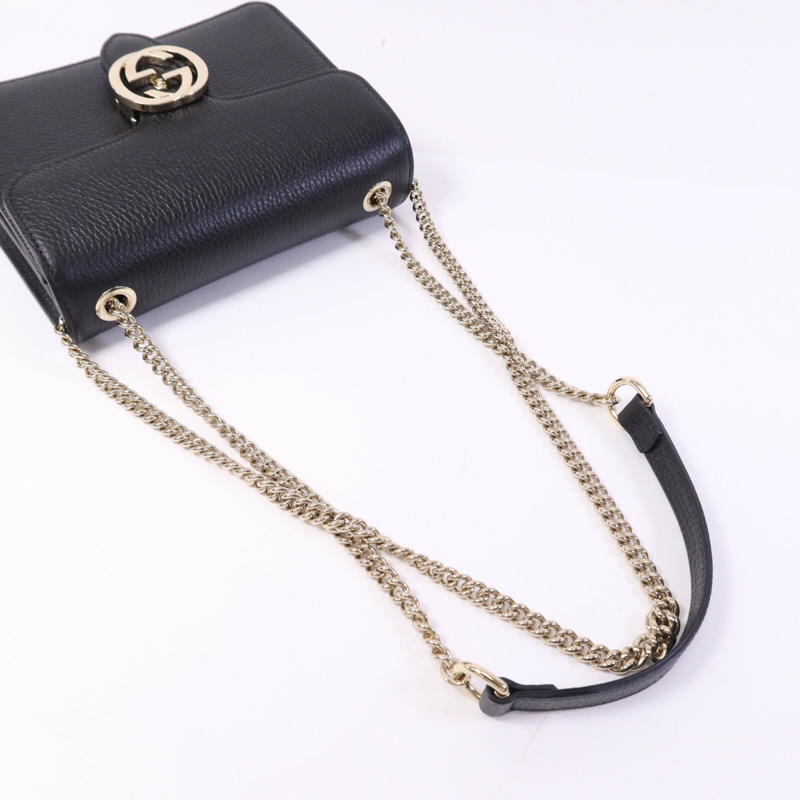 GUCCI 牛皮皮革Interlock G金扣鏈帶肩背袋-8