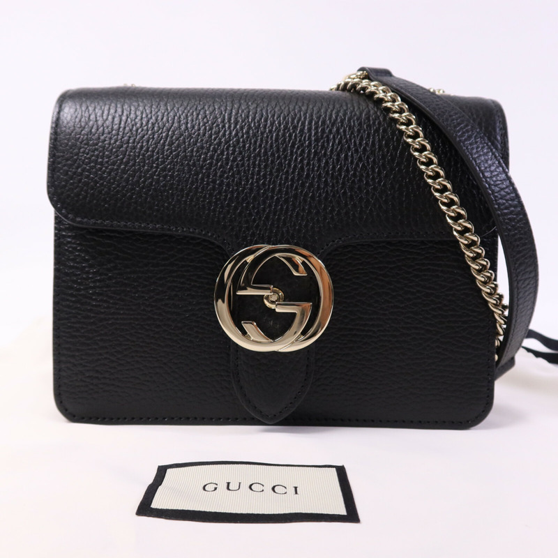 GUCCI 牛皮皮革Interlock G金扣鏈帶肩背袋-9