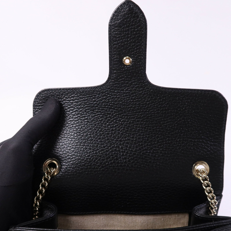 GUCCI 牛皮皮革Interlock G金扣鏈帶肩背袋-14