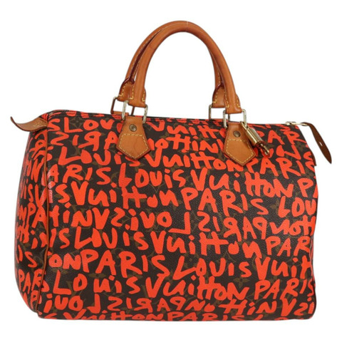 路易威登 Monogram Graffiti Speedy 30 手提包 橙色 M93705 正品 124885V