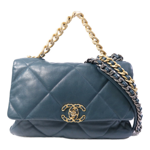 CHANEL 羊皮皮革Chanel 19 Large鏈帶手挽肩背兩用袋