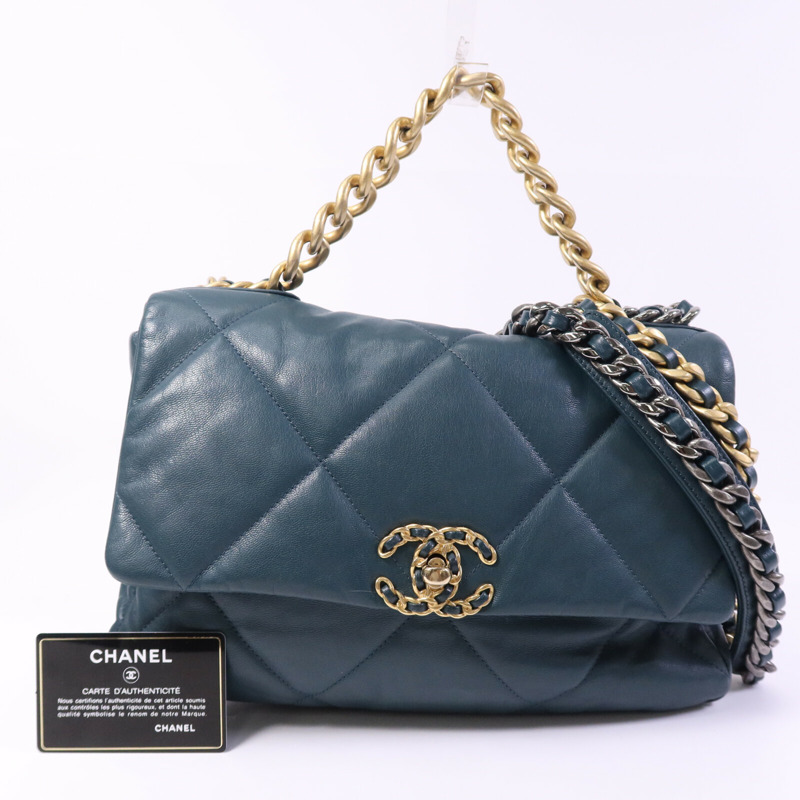 CHANEL 羊皮皮革Chanel 19 Large鏈帶手挽肩背兩用袋-9