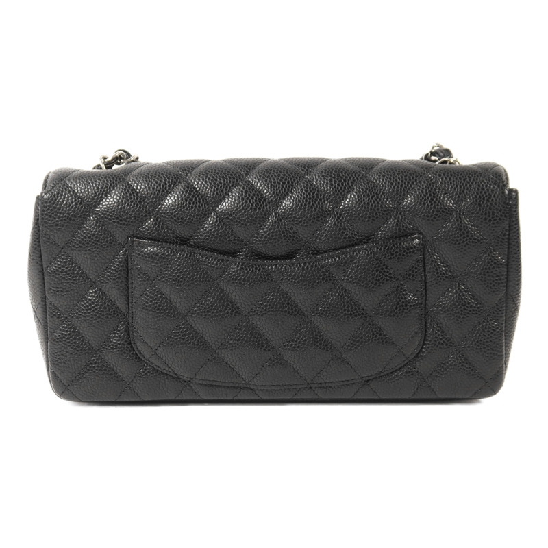 CHANEL 牛皮皮革Classic East West Baguette Bag銀扣鏈帶肩背袋-1