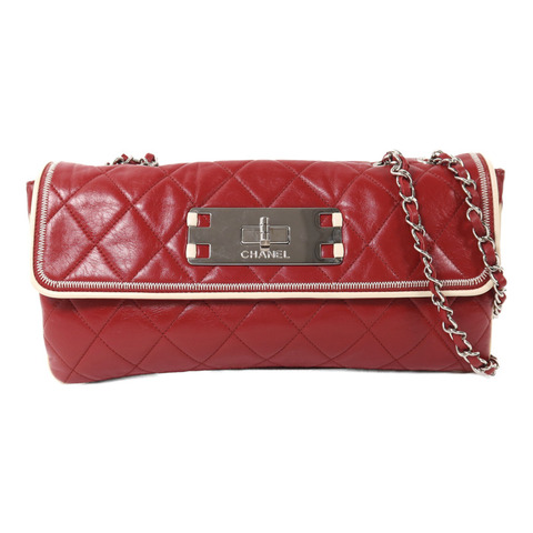 CHANEL 牛皮皮革2.55 East West Flap Bag銀扣鏈帶肩背袋