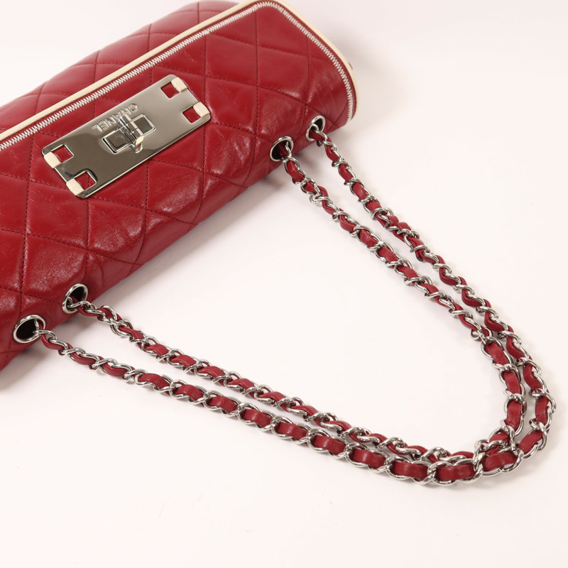 CHANEL 牛皮皮革2.55 East West Flap Bag銀扣鏈帶肩背袋-7