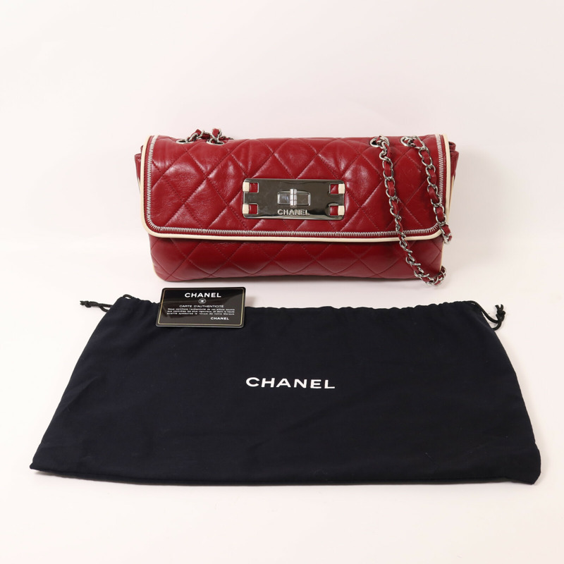 CHANEL 牛皮皮革2.55 East West Flap Bag銀扣鏈帶肩背袋-9