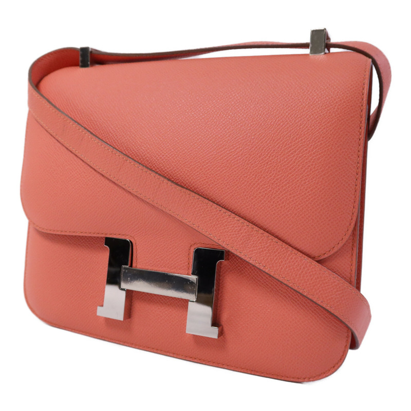 HERMES Epsom皮革Constance 24銀扣肩背袋Flamingo-2
