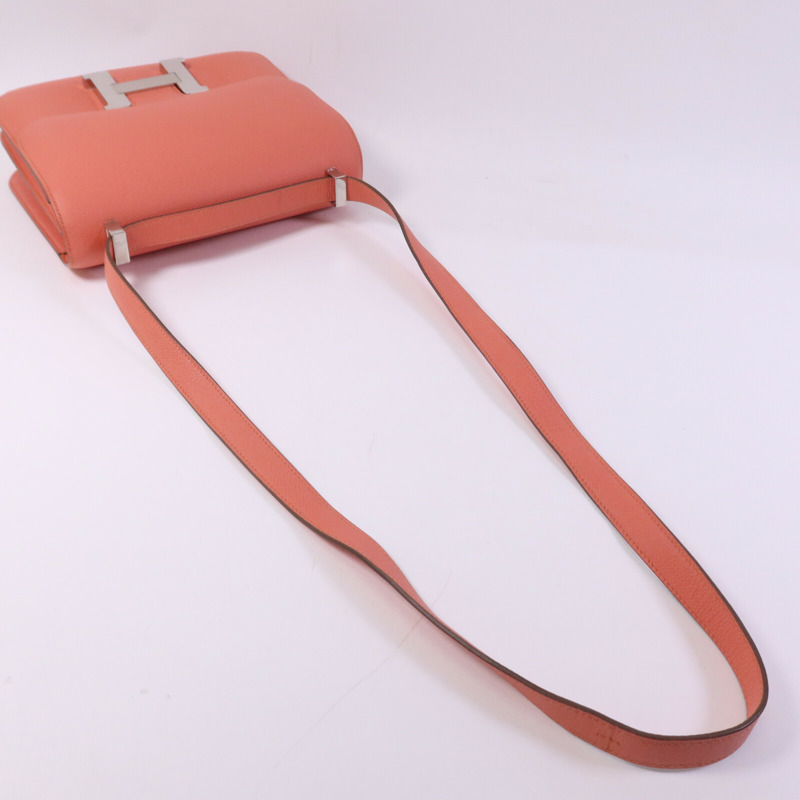 HERMES Epsom皮革Constance 24銀扣肩背袋Flamingo-8