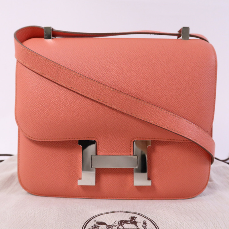 HERMES Epsom皮革Constance 24銀扣肩背袋Flamingo-9