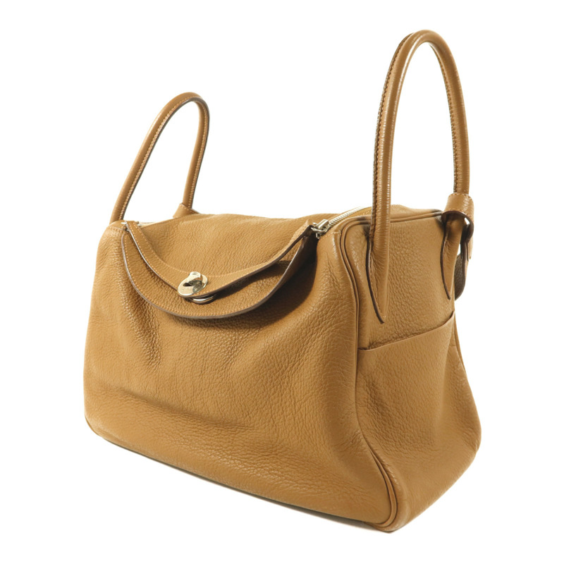 HERMES Clemence皮革Lindy 34銀扣手挽肩背兩用袋Tabac Camel-2