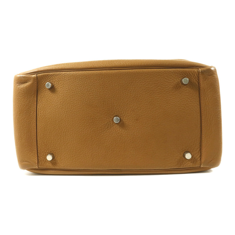 HERMES Clemence皮革Lindy 34銀扣手挽肩背兩用袋Tabac Camel-3