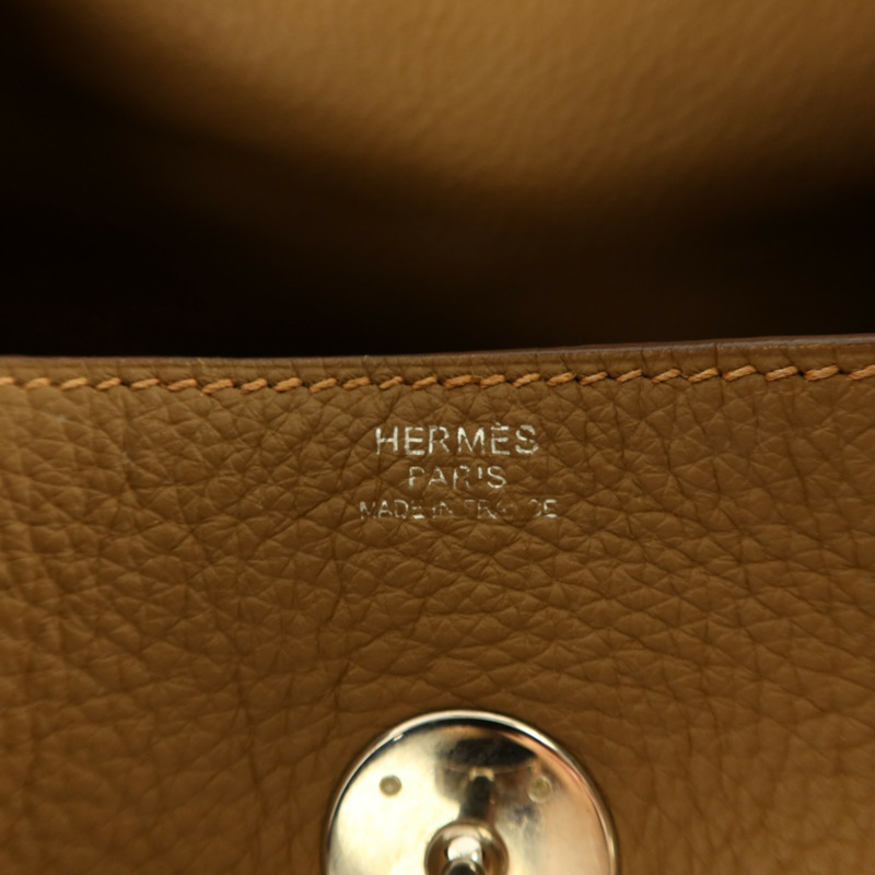 HERMES Clemence皮革Lindy 34銀扣手挽肩背兩用袋Tabac Camel-5