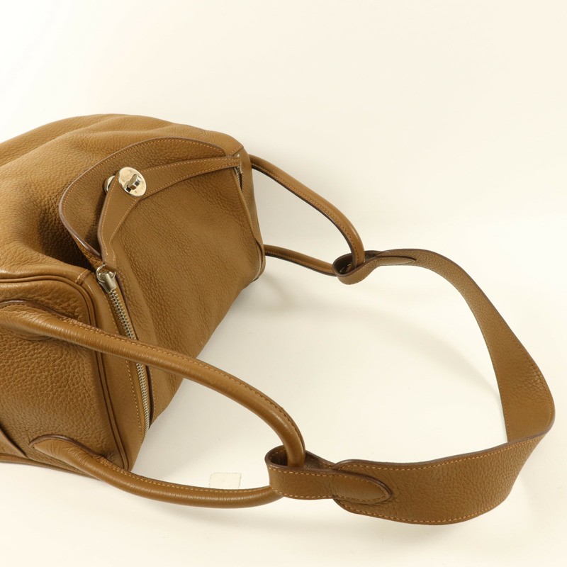 HERMES Clemence皮革Lindy 34銀扣手挽肩背兩用袋Tabac Camel-8