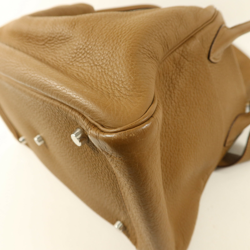HERMES Clemence皮革Lindy 34銀扣手挽肩背兩用袋Tabac Camel-11
