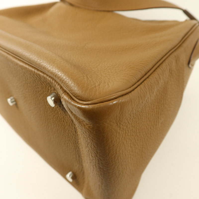 HERMES Clemence皮革Lindy 34銀扣手挽肩背兩用袋Tabac Camel-13