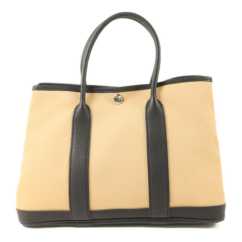 HERMES 【Hermes Fair】Negonda皮革/帆布Garden Party TPM銀扣手挽袋Trench/Noir