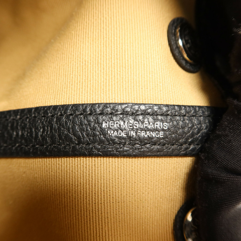 HERMES Negonda皮革/帆布Garden Party TPM銀扣手挽袋Trench/Noir-6