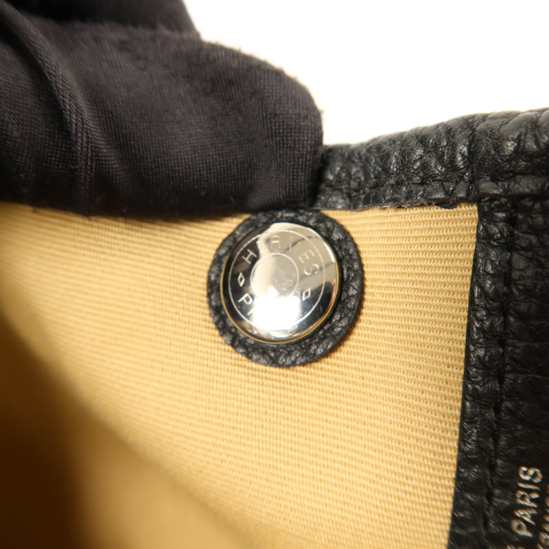 HERMES Negonda皮革/帆布Garden Party TPM銀扣手挽袋Trench/Noir-8