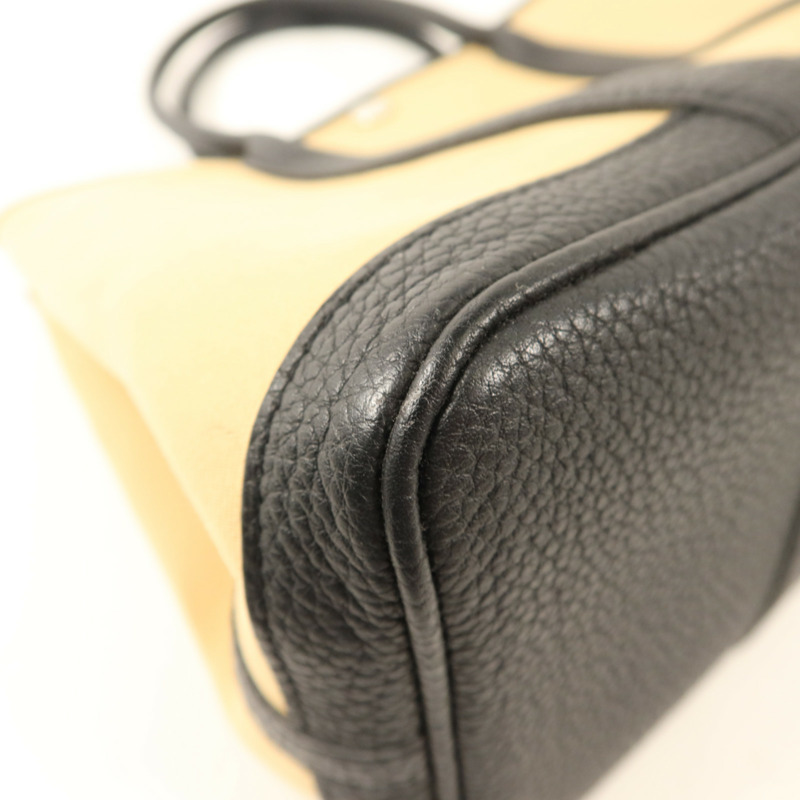 HERMES Negonda皮革/帆布Garden Party TPM銀扣手挽袋Trench/Noir-13