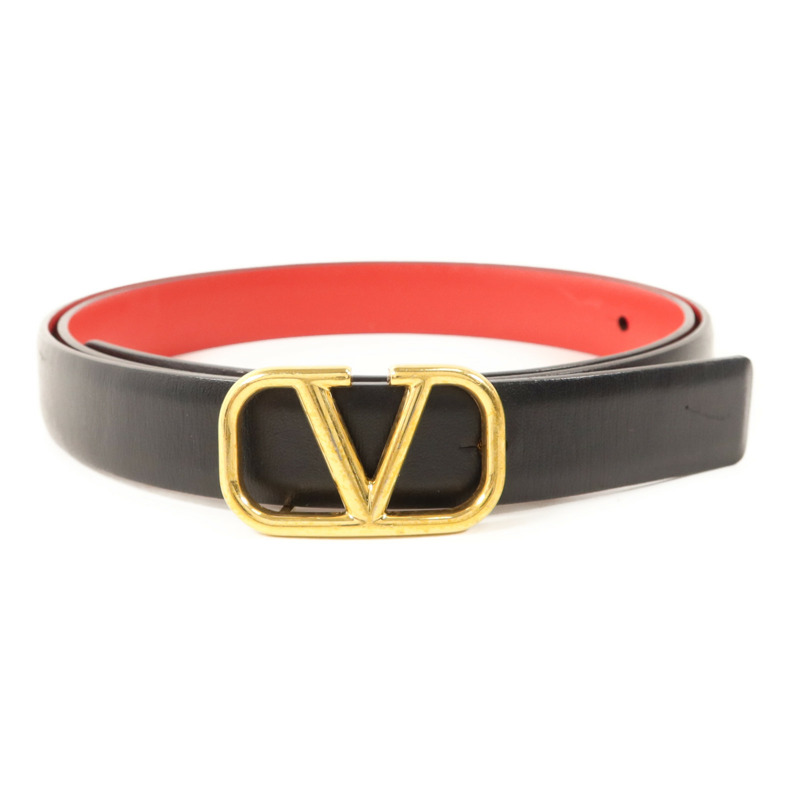 Valentino 牛皮皮革VLogo Signature Reversible Shiny Belt金扣皮帶-2