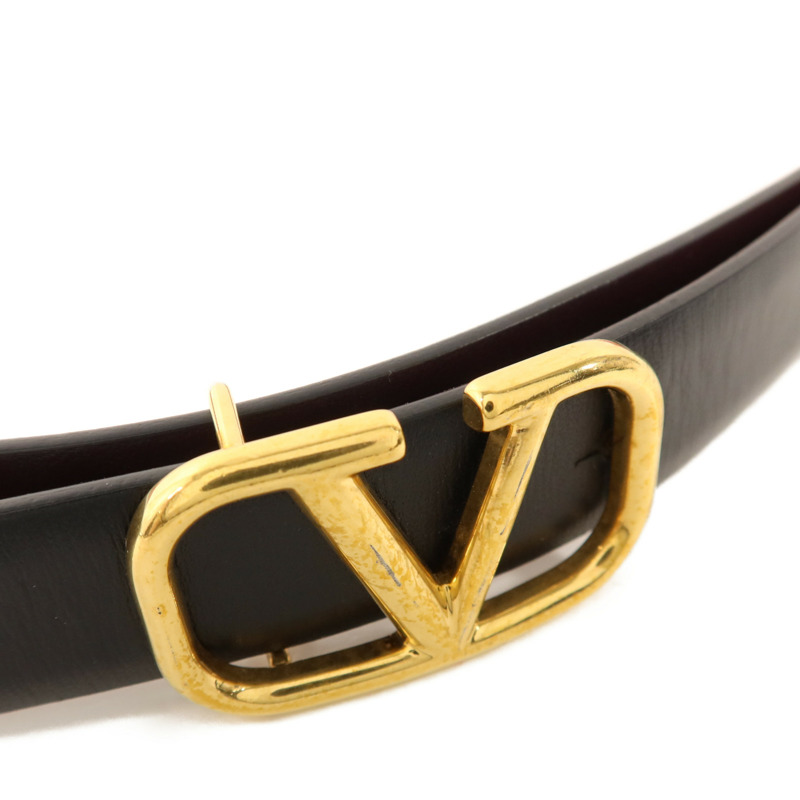Valentino 牛皮皮革VLogo Signature Reversible Shiny Belt金扣皮帶-3