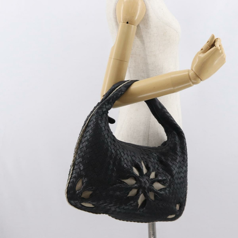 【日本直送】BOTTEGAVENETA INTRECCIATO Hobo 肩背包 皮革 黑色 115653 正品 161573SAV-24