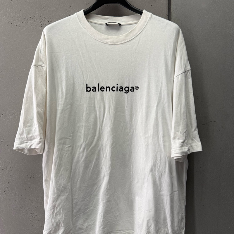 二手巴黎世家白色小logo短袖T恤-0